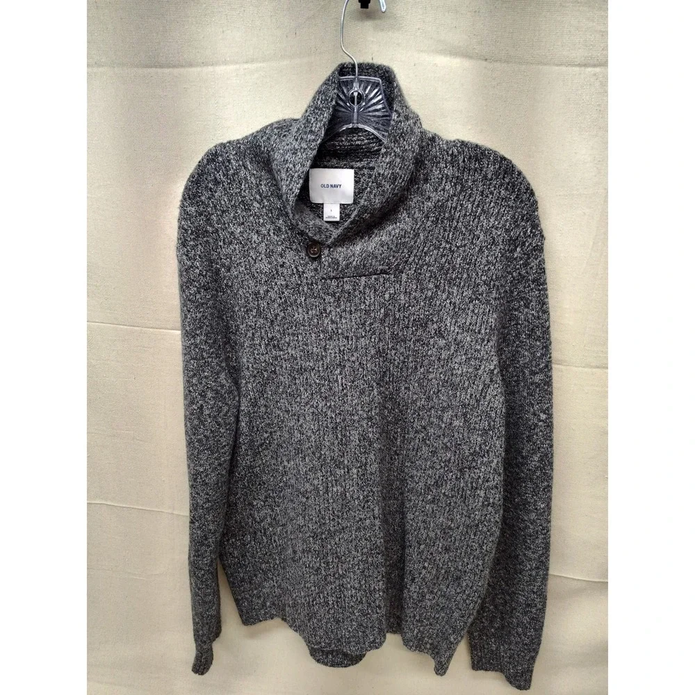 Old Navy Mens Gray Marled Shawl Collar Button Pullover Sweater Large 1854
